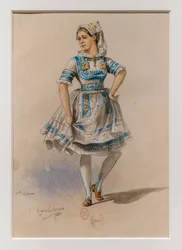Korrigane. Ballet af Charles-Marie Widor, kostumemodel. 1880, pen, akvarel og gouache på papir.