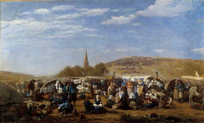 En tilgivelse til Saint Anne la Palud i 1858 Religiøs fest i Bretagne. Maleri af Eugene Louis Boudin (1824-1898) 1858 Le Havre, Musee des Beaux Arts.