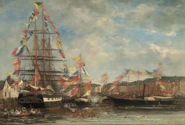 Festivaldag i havnen i Honfleur. 1858