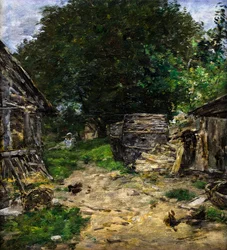Landskab. Interiør af en bondegård