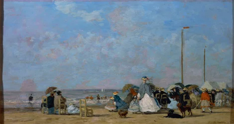 På Trouville Beach, af Eugene Boudin, maleri