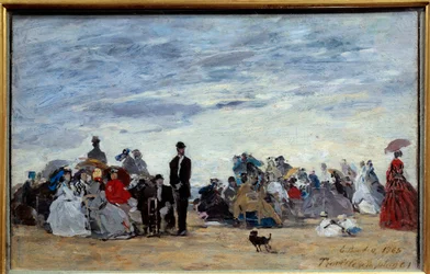 Trouville strand. Maleri af Eugene Louis Boudin (1824-1898)
