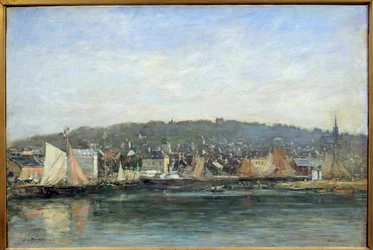 View of the port of Trouville Painting by Eugene Louis Boudindani