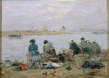 Vaskekvinder på bredden af Touques-floden nær Trouville, af Eugene Boudin, maleri