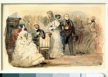 En reception under Louis Philippe Watercolor af Eugene Lami (1800-1890)
