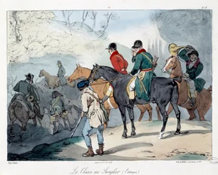 Ornejagt. Illustration af bogen "La vie de chateau"". Gravering af Eugene Louis Lami (1800-1890)