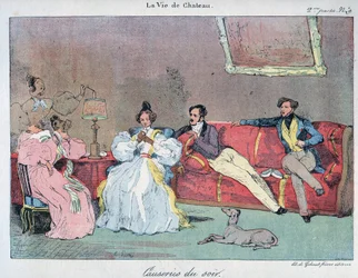 La Vie de chateau - Aftentaler - Illustration af Eugene Lami (1800-1890) I "" LE-RIRE"" fra 1885
