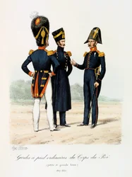 Almindelige fodvagter af Kongens Korps, lille og hel kjole, 1817-30