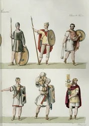Romerske soldater, detalje fra plade 2, klasse 5 i del I af Nationernes historie, indgraveret af Buttazon (akvatint) (se også 93288)