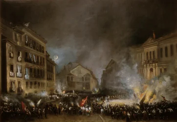 Episode af revolutionen i 1854 i Puerta del Sol i Madrid. Maleri af Eugenio LUCAS VELAZQUEZ