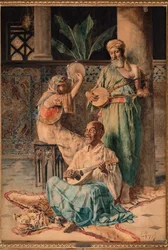 Tre orientalske musikafspillere (tempera på papir)