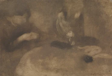 Kvinder, der syr ved et bord, ca. 1894-96.
