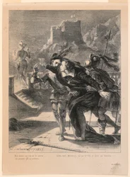 Illustration til Hamlet: Hamlet forsøger at følge sin fars spøgelse (I,4)
