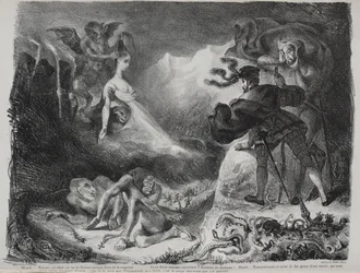 Illustrationer til Faust: Marguerites skygge viser sig for Faust