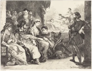 Spillere, der udfører forgiftningen af Hamlets far (Act III, Scene II)
