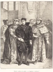 Dronningen forsøger at trøste Hamlet Act I, Scene II, 1834.