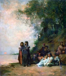 Egyptiske kvinder ved vandkanten, 1800-tallet