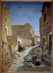 View of Bab el Gharbi Street in Laghouat in Algeria Painting by Eugene Fromentindani