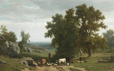 Kvæg og figurer i et sommerlandskab