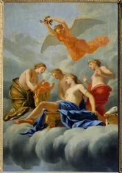 Kærlighedens fødsel: Venus føder Amor. Fra Eustache Le Sueurs værksted (1617-1655), 17. århundrede. Sol. 1,82 x 1,25 m