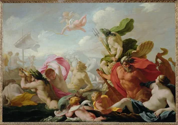 Havguderne ærer Amor, kærlighedsguden (maleri på lærred)