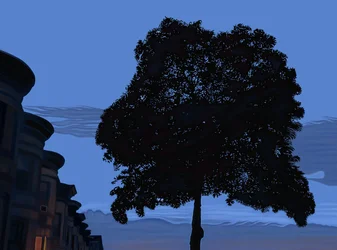 9th Street og Oak Tree ved daggry, 2025 (digital kunst)