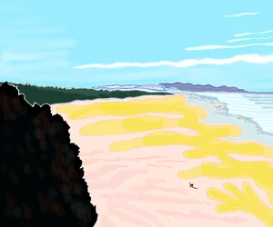 Hund på stranden, Cliff House, San Francisco (digital kunst)