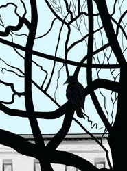 Høg på gren i by (digital kunst)