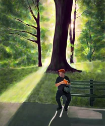 Mand læser i park, Brooklyn (digital kunst)