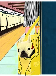 Subway-pendler med hund i taske, Brooklyn (digital kunst)