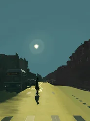 Sol og kvinde går på Ninth Street (digital kunst)