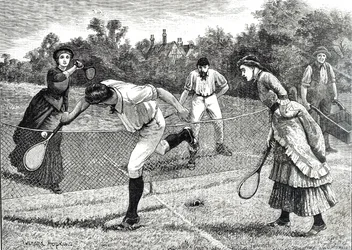 Gravering af en venskabelig double-tenniskamp