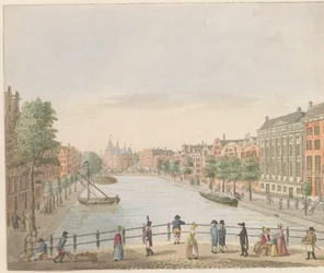 Kloveniersburgwal i Amsterdam, ca. 1810-1813 Vue du Kloveniers Burgwal et de la Maison de Trip, du High Street au Marché Neuf (titel på objektet)