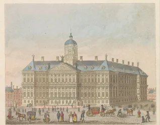Kongeslottet på Dam-pladsen, ca. 1810-1813 Vue du Palais Roijal, et de la Place le Dam (titel på objekt)