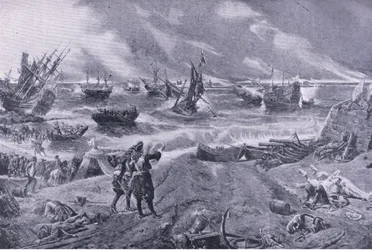 James II ved slaget ved La Hogue, 23. maj 1692, illustration fra britiske slag på land og hav, 1915