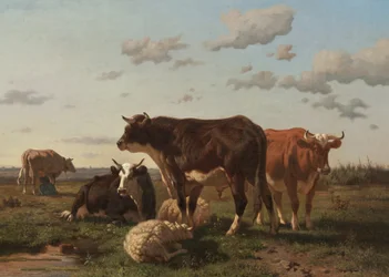 Kvæg og får i et landskab, 1850