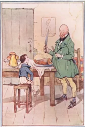 David spiste middag med hr. MiCawber i fængslet, illustration fra David Copperfield, 1914