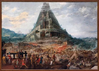 Babel-tårnet. Maleri af Joos de Momper II (1564-1635), figurer tilskrevet Frans Francken II (1581-1642), olie på træ. Flamsk kunst 1600-tallet. Belgiens kongelige kunstmuseum, Bruxelles.