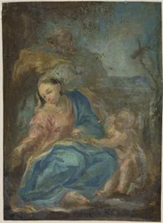 Hvil på flugten til Egypten (recto); Madonna fra rosenkransen (verso)