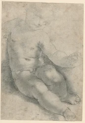 Studie til Kristusbarnet i Madonna di S. Simone (recto); Studie af et landskab (verso)