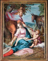 Sognemuseum. Maleri. Den hellige familie tager et hvil, mens de flyver til Egypten. Olie på lærred. F. Barocci