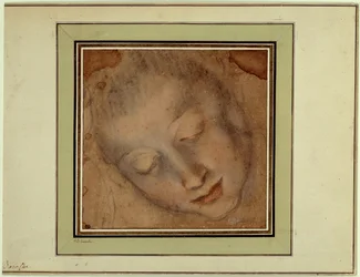 Kvindehoved med faste øjne Tegning med blod og kul af Federico Barocci kaldet Le Baroche (1526-1613). Paris, Louvre-museet