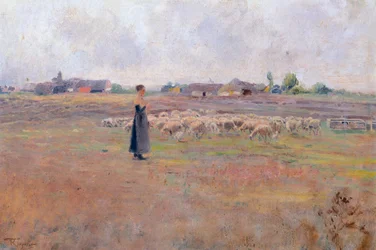 Aftenfreden, af Federico Rossano (1835-1912), olie på karton, 28x46,8 cm