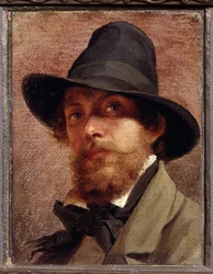 ""Selvportræt"" Maleri af Feodor Andreyevich Bronnikov (1827-1902) 1856 State V. Tropinin-Museum, Moskva