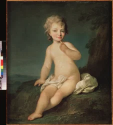 Nøgen lille pige. Maleri af Fjodor (Fedor eller Fiodor) Stepanovich Rokotov (1735-1808), olie på lærred, omkring 1780. Russisk kunst