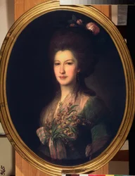 Portræt af grevinde Elisabeth Santi. Maleri af Fyodor (Fedor eller Fiodor) Stepanovich Rokotov (1735-1808), olie på lærred