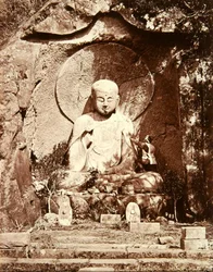 En japansk Buddha-statue (s/h-billede)