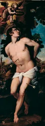 The Martyrium of St. Sebastian Maleri af Felice Riccio dit Brusasorzi (1539-1605) 1500-tallets privatsamling