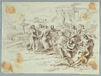 Bacchanalsk scene med cirkel af dansende figurer