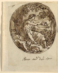 Bacchus, Design til hvælvet loft, Sala dei Legislatori, Palazzo Conti-Sinibaldi, Faenza